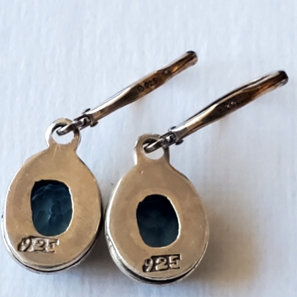925 Sterling Silver Blue Topaz Dangle Earrings - Picture 3 of 7